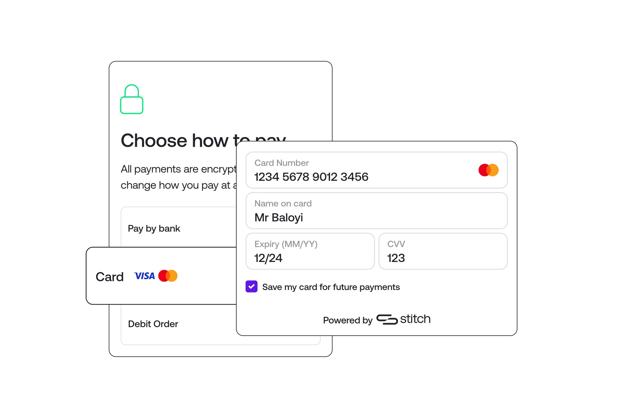 Screenshot of ‘choose how to pay’ screen in use